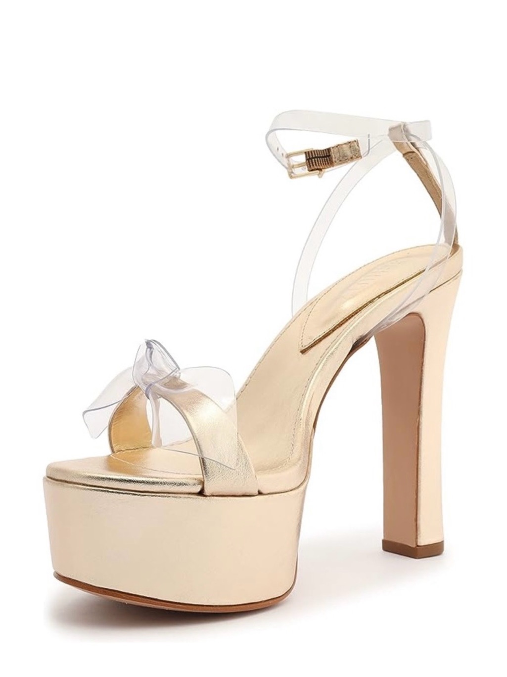 Schutz ‘Elyda’ Gold Platform Heel With Clear Bow And Ankle Strap- Nwt, Size (11)